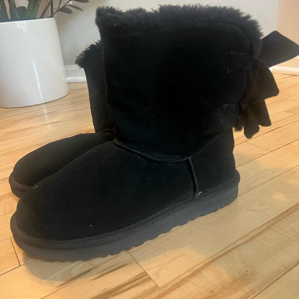UGG Black Suede Boots with 2 Bow Details